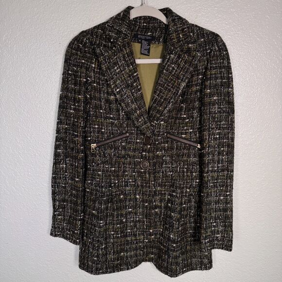 Etcetera Jackets & Blazers - Etcetera Jacket Womens 4 Metallic Tweed Coat Academia Preppy Zipper Detail